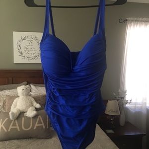 Blue one piece bathing suit
